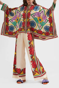 Willluxe® Taormina Placée Ivory Twill Blouse Baroque Palace Print Elegant Flowy Set