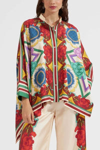 Willluxe® Taormina Placée Ivory Twill Blouse Baroque Palace Print Elegant Flowy Set