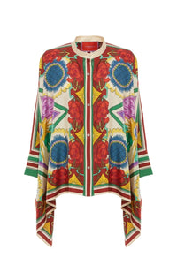 Willluxe® Taormina Placée Ivory Twill Blouse Baroque Palace Print Elegant Flowy Set