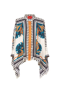 Willluxe® Ivory and Teal Printed Elegant Flowy Caftan Set