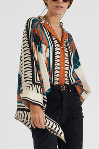 Willluxe® Ivory and Teal Printed Elegant Flowy Caftan Set
