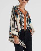 Willluxe® Ivory and Teal Printed Elegant Flowy Caftan Set