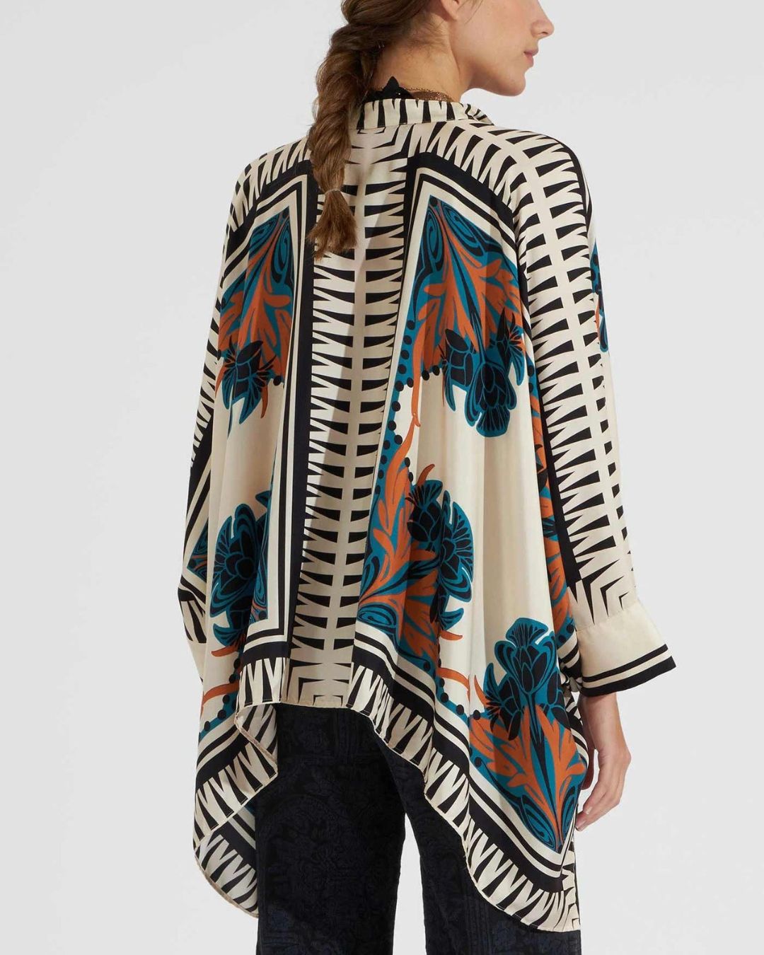 Willluxe® Ivory and Teal Printed Elegant Flowy Caftan Set