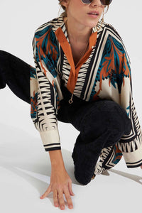 Willluxe® Ivory and Teal Printed Elegant Flowy Caftan Set