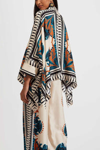 Willluxe® Ivory and Teal Printed Elegant Flowy Caftan Set