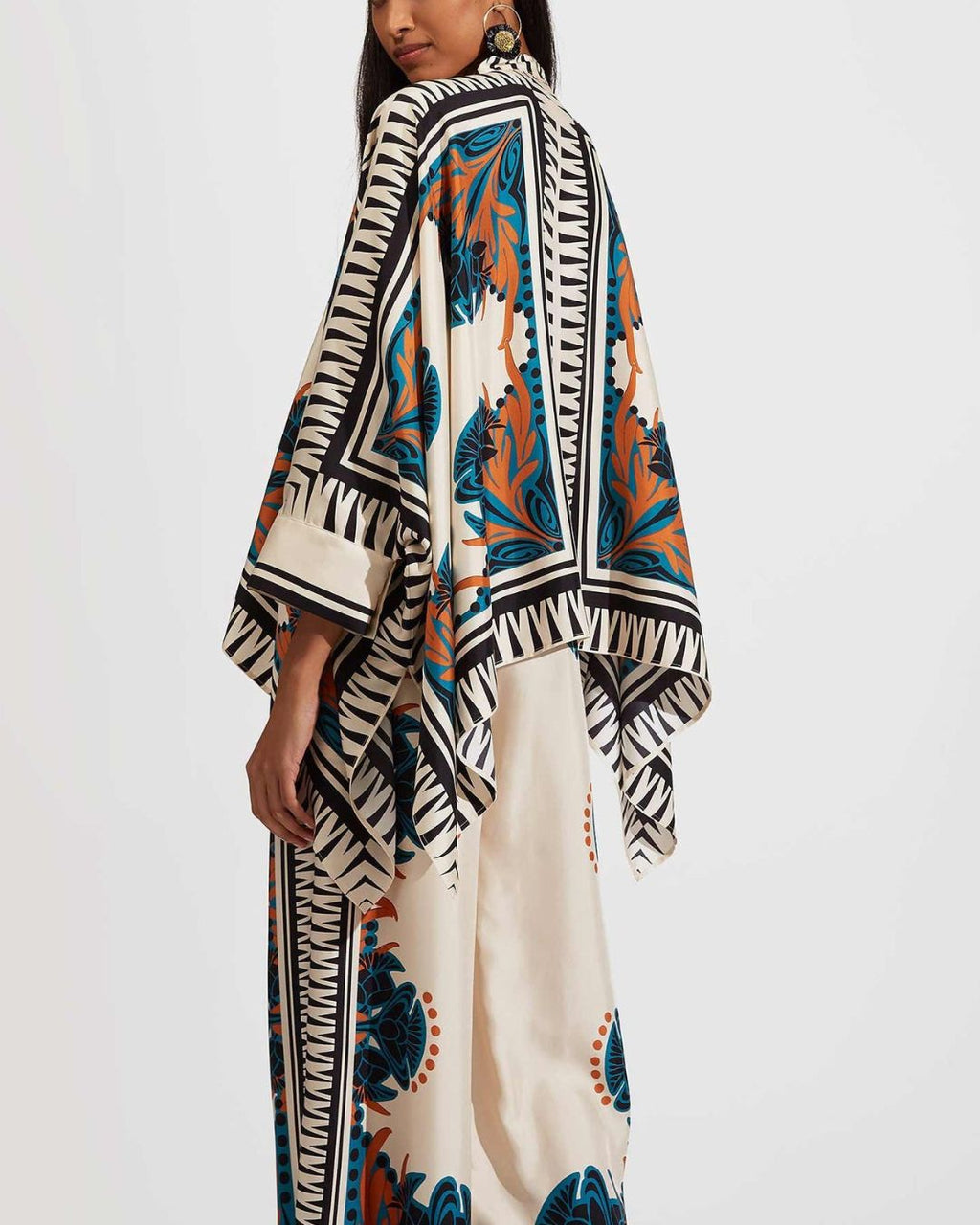 Willluxe® Ivory and Teal Printed Elegant Flowy Caftan Set