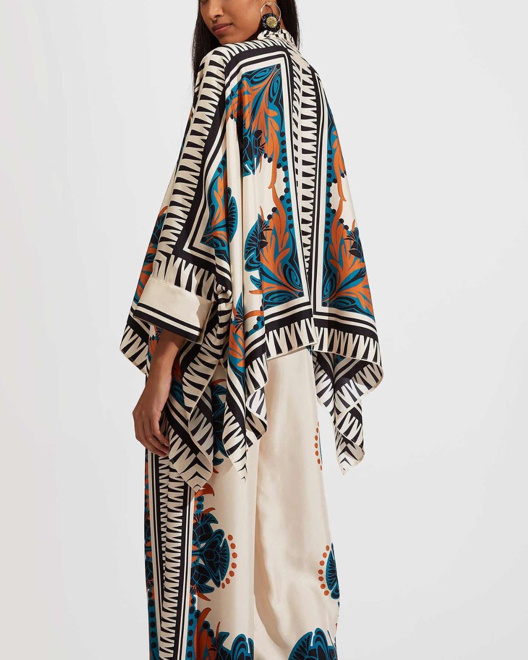 Willluxe® Ivory and Teal Printed Elegant Flowy Caftan Set