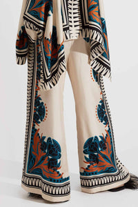 Willluxe® Ivory and Teal Printed Elegant Flowy Caftan Set