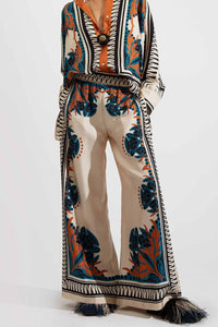 Willluxe® Ivory and Teal Printed Elegant Flowy Caftan Set