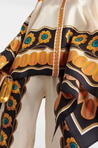 Willluxe® Yellow Daisy Floral Print Two-Piece Set Elegant Shirt and Pants Outfit