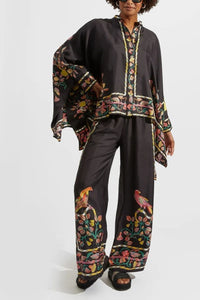 Willluxe® Borboni Placée Nero Twill Blouse Vintage Baroque Print Elegant Flowy Set