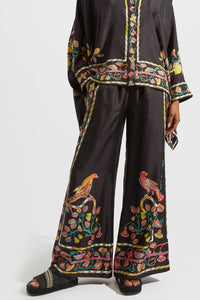 Willluxe® Borboni Placée Nero Twill Blouse Vintage Baroque Print Elegant Flowy Set