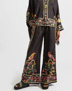 Willluxe® Borboni Placée Nero Twill Blouse Vintage Baroque Print Elegant Flowy Set