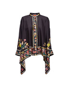 Willluxe® Borboni Placée Nero Twill Blouse Vintage Baroque Print Elegant Flowy Set