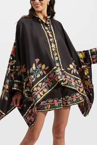 Willluxe® Borboni Placée Nero Twill Blouse Vintage Baroque Print Elegant Flowy Set