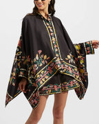 Willluxe® Borboni Placée Nero Twill Blouse Vintage Baroque Print Elegant Flowy Set