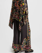 Willluxe® Borboni Placée Nero Twill Blouse Vintage Baroque Print Elegant Flowy Set