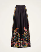 Willluxe® Borboni Placée Nero Twill Blouse Vintage Baroque Print Elegant Flowy Set