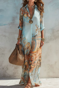 Willluxe® Baroque Style Floral Ocean Maxi Dress