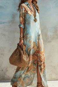 Willluxe® Baroque Style Floral Ocean Maxi Dress