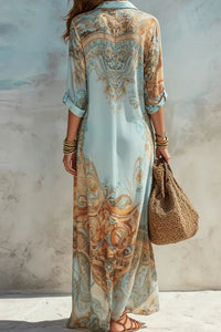 Willluxe® Baroque Style Floral Ocean Maxi Dress