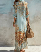 Willluxe® Baroque Style Floral Ocean Maxi Dress
