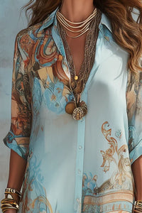 Willluxe® Baroque Style Floral Ocean Maxi Dress