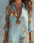 Willluxe® Baroque Style Floral Ocean Maxi Dress