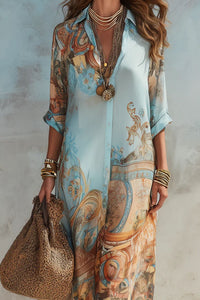 Willluxe® Baroque Style Floral Ocean Maxi Dress