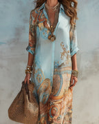 Willluxe® Baroque Style Floral Ocean Maxi Dress