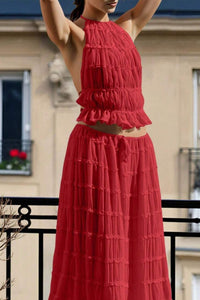 Willluxe® Romance Pleated Back Halter Tank Set