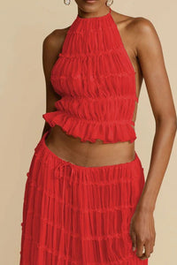 Willluxe® Romance Pleated Back Halter Tank Set