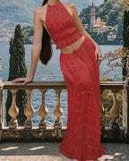 Willluxe® Romance Pleated Back Halter Tank Set