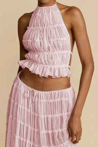 Willluxe® Romance Pleated Back Halter Tank Set