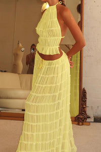 Willluxe® Romance Pleated Back Halter Tank Set