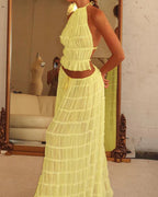 Willluxe® Romance Pleated Back Halter Tank Set