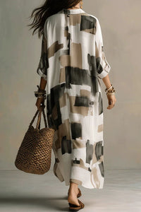 Willluxe® Boho Abstract Print Button-Front Maxi Dress