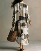 Willluxe® Boho Abstract Print Button-Front Maxi Dress