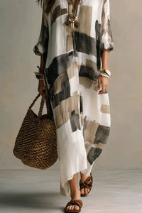 Willluxe® Boho Abstract Print Button-Front Maxi Dress