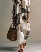 Willluxe® Boho Abstract Print Button-Front Maxi Dress