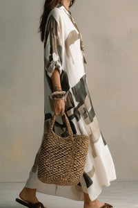 Willluxe® Boho Abstract Print Button-Front Maxi Dress