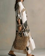 Willluxe® Boho Abstract Print Button-Front Maxi Dress