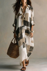 Willluxe® Boho Abstract Print Button-Front Maxi Dress