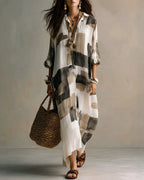 Willluxe® Boho Abstract Print Button-Front Maxi Dress
