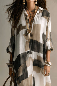 Willluxe® Boho Abstract Print Button-Front Maxi Dress