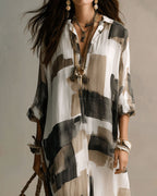 Willluxe® Boho Abstract Print Button-Front Maxi Dress