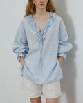 Willluxe® Linen Romantic Ruffled Puff Sleeve Shirt