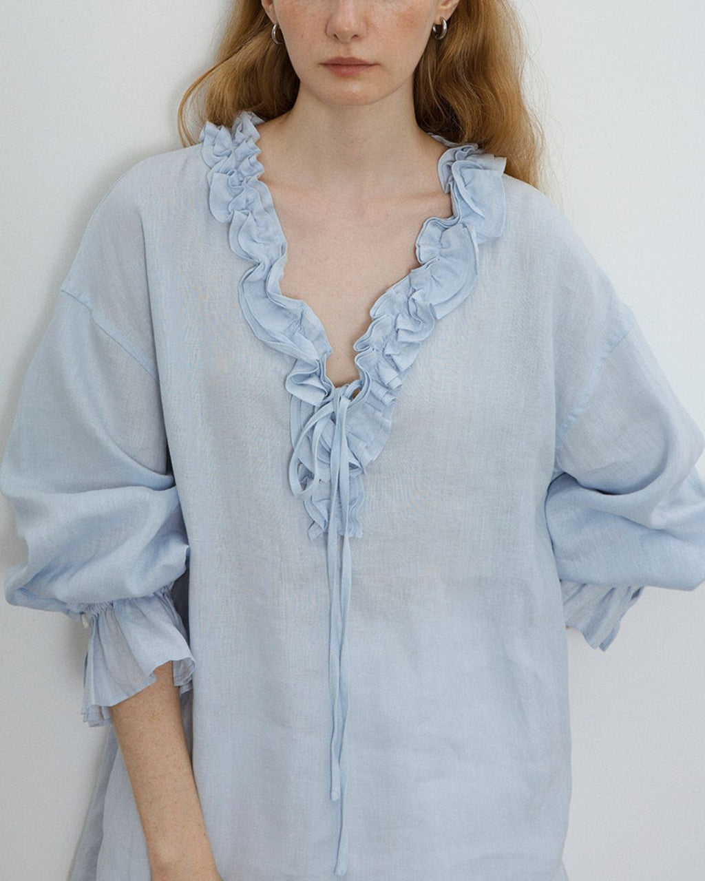 Willluxe® Linen Romantic Ruffled Puff Sleeve Shirt