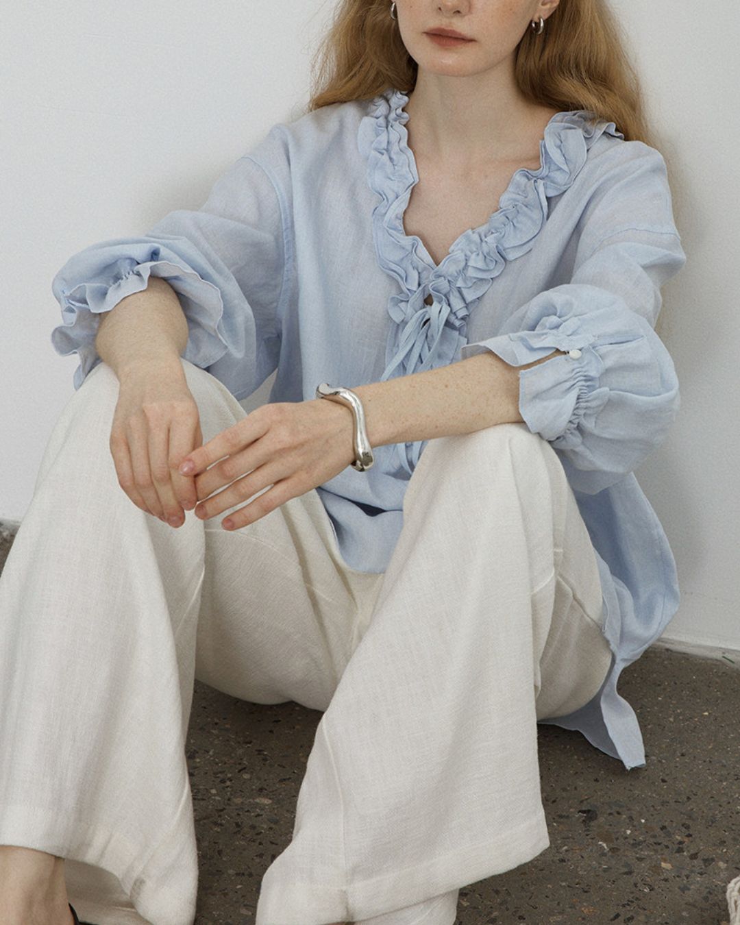Willluxe® Linen Romantic Ruffled Puff Sleeve Shirt