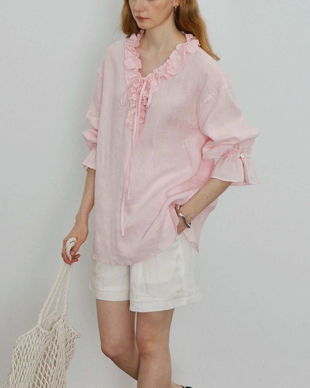Willluxe® Linen Romantic Ruffled Puff Sleeve Shirt